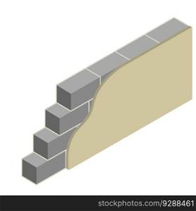 Grey brick wall of house. Element of building construction. Stone object. Isometric illustration. Symbol of protection and security. Grey brick wall of house. Element of building