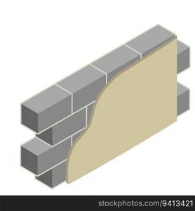 Grey brick wall of house. Element of building construction. Stone object. Isometric illustration. Symbol of protection and security. Grey brick wall of house.