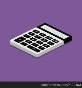 Grey calculator with black buttons on violet background with shadow. Portable calculator in flat isometric design. EPS10. Grey calculator with black buttons on violet background with shadow. Portable calculator in flat isometric design.