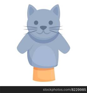 Grey cat puppet icon cartoon vector. Show stage. Sock doll. Grey cat puppet icon cartoon vector. Show stage