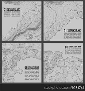 Grey contours vector topography. Geographic mountain topography vector illustration. Topographic pattern texture. Map on land vector terrain. Vector Set.. Grey contours vector topography. Geographic mountain topography vector illustration. Topographic pattern texture. Map on land vector terrain. Elevation graphic contour height lines. Vector Set.