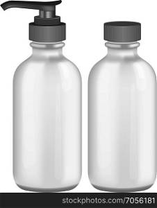 Grey cosmetic bottles. Photorealistic grey cosmetic bottles on white background