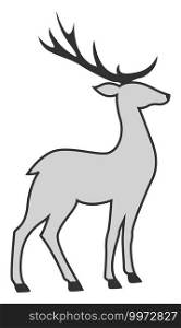 Grey deer, illustration, vector on white background.