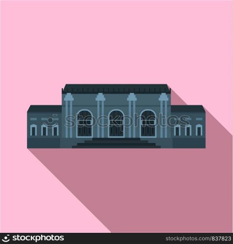 Grey facade historical building icon. Flat illustration of grey facade historical building vector icon for web design. Grey facade historical building icon, flat style