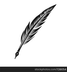 Grey Feather Pen Isolated on White Background. Grey Feather Pen