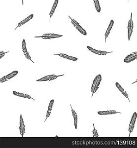 Grey Feathers Seamless Pattern on White Background. Grey Feathers Seamless Pattern