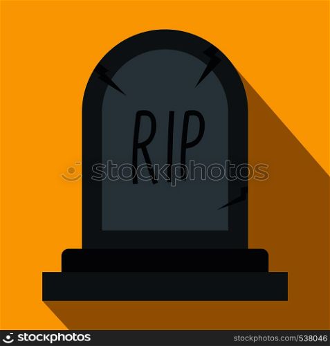 Grey grave icon in flat style on yellow background. Grave icon, flat style