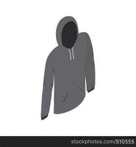 Grey hooded sweatshirt icon in isometric 3d style on a white background. Grey hooded sweatshirt icon, isometric 3d style