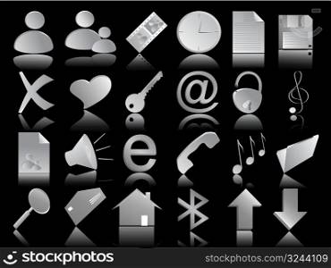 grey icons vector set on the black background