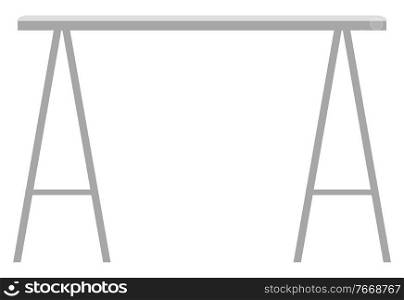 Grey ironing board isolated on white background. House appliances, laundry service. Metallic stand with long crossed legs flat vector illustration. Grey Ironing Board Isolated on White Vector Image