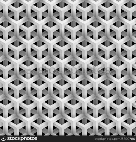 Grey Line Geometric Pattern on Black Background. Isometric Structure.. Grey Line Geometric Pattern