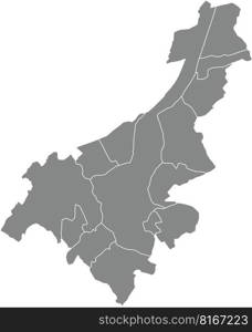 Grey municipalities map of GHENT, BELGIUM