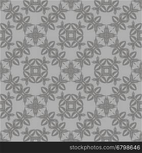 Grey Ornamental Seamless Line Pattern. Endless Texture. Oriental Geometric Ornament. Grey Ornamental Seamless Line Pattern