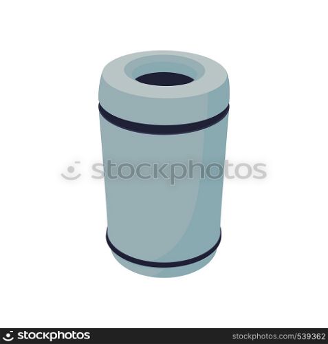 Grey outdoor bin icon in cartoon style on a white background. Grey outdoor bin icon, cartoon style