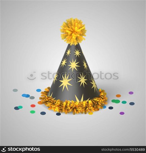Grey party hat with yellow stars isolated vector illustration