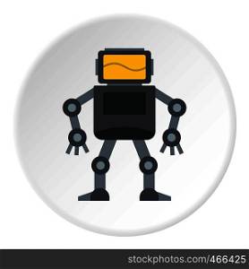 Grey robot with monitor head icon in flat circle isolated on white background vector illustration for web. Grey robot with monitor head icon circle