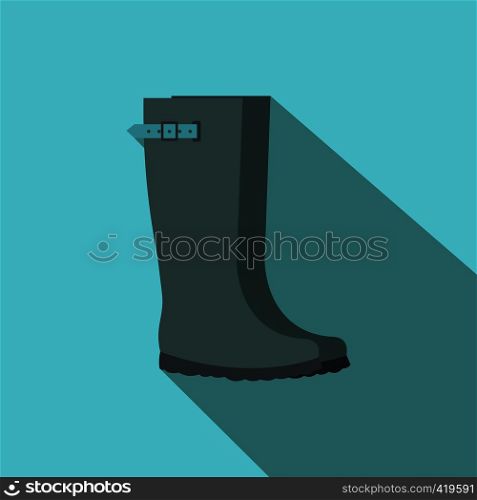 Grey rubber boots flat icon on a blue background. Grey rubber boots flat icon
