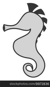 Grey seahorse, illustration, vector on white background.