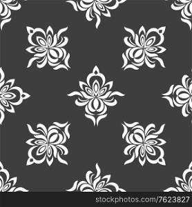 Grey seamless pattern background with floral embellishments for design