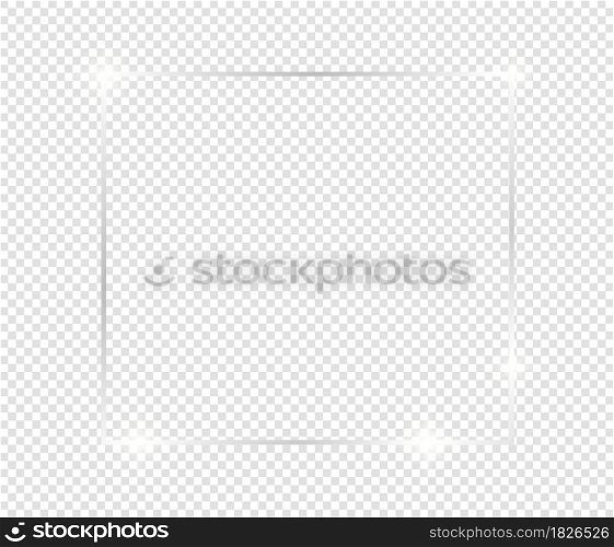 Grey shiny glowing frame with shadows isolated on transparent background. Black and white vintage realistic rectangle border. illustration - Vector