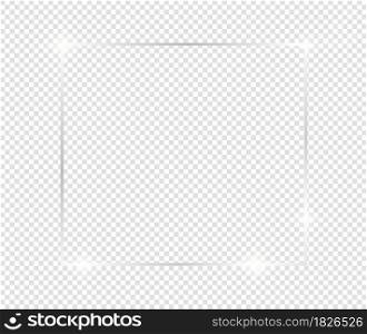 Grey shiny glowing frame with shadows isolated on transparent background. Black and white vintage realistic rectangle border. illustration - Vector