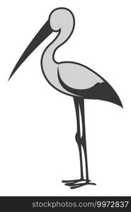 Grey stork, illustration, vector on white background.