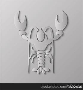 Grey Stylized Lobster Isolated on Grey Background. Lobster