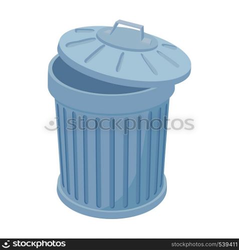 Grey trash can icon in cartoon style on a white background. Grey trash can icon, cartoon style