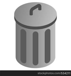 Grey trash can icon in isometric 3d style on a white background. Grey trash can icon, isometric 3d style