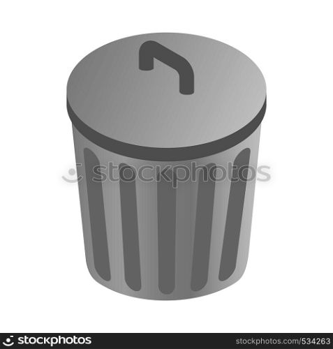 Grey trash can icon in isometric 3d style on a white background. Grey trash can icon, isometric 3d style