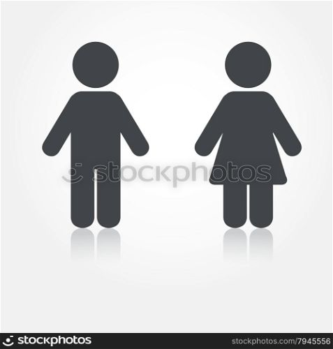 Grey vector man and woman icons with shadows. Illustration for print and web.. Grey vector man and woman icons with shadows. Illustration for print and web