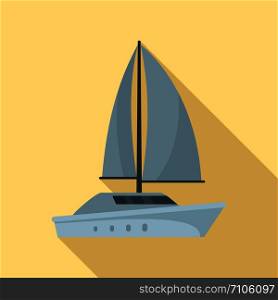 Grey yacht icon. Flat illustration of grey yacht vector icon for web design. Grey yacht icon, flat style
