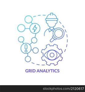 Grid analytics blue gradient concept icon. Energy system safety control. Problem prevention abstract idea thin line illustration. Isolated outline drawing. Roboto-Medium, Myriad Pro-Bold fonts used. Grid analytics blue gradient concept icon