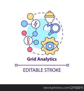 Grid analytics concept icon. Energy system control and problem prevention abstract idea thin line illustration. Isolated outline drawing. Editable stroke. Roboto-Medium, Myriad Pro-Bold fonts used. Grid analytics concept icon