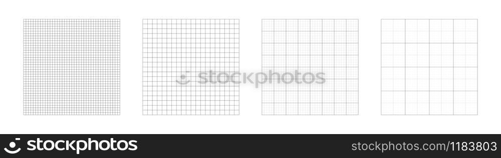 Grid templates, isolated on white background. Set of grid pattern background. Graph paper. Square background. Grid lines black and white color. Vector illustration