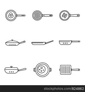 Griddle pan icon set. Outline set of griddle pan vector icons for web design isolated on white background. Griddle pan icon set, outline style