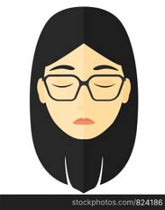 Grieving woman with eyes closed vector flat design illustration isolated on white background. . Grieving woman with eyes closed.