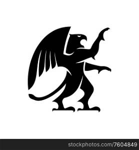 Griffin or griffon winged ancient beast isolated silhouette. Vector monster, falcon and lion. Winged griffin isolated mythical beast silhouette