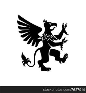 Griffin with body, tail, and hind legs of lion. Head, wings, talons front feet of eagle isolated vector creature. Heraldry griffin isolated mythical creature