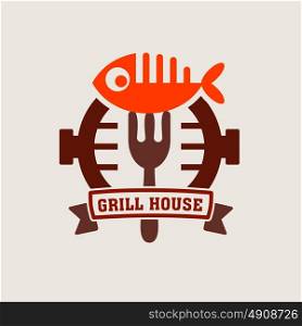 Grill bar label, logo. Label Steakhouse. The grill restaurant labels and design elements. Fish on the grill