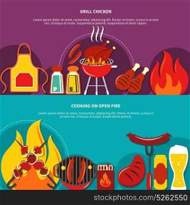 Grill Chiken And Cooking On Open Fire Flat . Grill chiken and cooking on open fire flat drawing such dishes as grill chiken roasted meal vector illustration