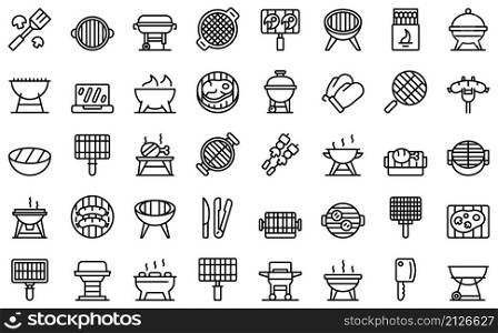 Grill icons set outline vector. Cooking equipment. Food bbq. Grill icons set outline vector. Cooking equipment