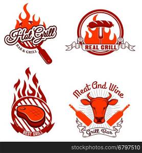 grill labels and emblems. Design elements for logo, label, emblem, sign.