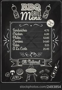 Grill meat and barbecue restaurant menu on chalkboard vector illustration. Grill Menu Chalkboard