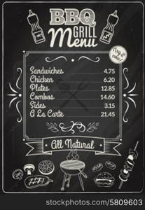 Grill meat and barbecue restaurant menu on chalkboard vector illustration. Grill Menu Chalkboard