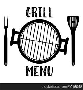 grill menu symbol, Barbecue and Grill icon with oven, fork and spatula. Vector illustration in flat style. grill menu symbol