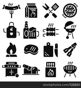 Grill or Barbecue icons set on white background. Grill or Barbecue icons set