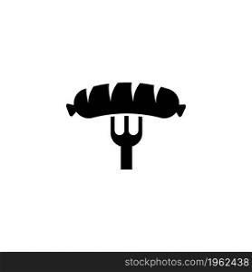 Grill Sausage. Flat Vector Icon. Simple black symbol on white background. Grill Sausage Flat Vector Icon