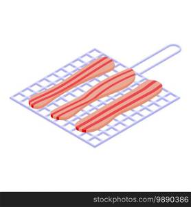 Grilled bacon icon. Isometric of grilled bacon vector icon for web design isolated on white background. Grilled bacon icon, isometric style