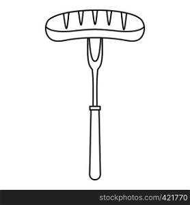 Grilled bratwurst on a bbq fork icon. Outline illustration of grilled bratwurst on a bbq fork vector icon for web. Grilled bratwurst on a bbq fork icon outline style